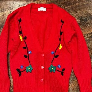 Red Floral Embroidered Women's Sweater
